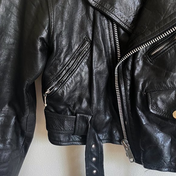 Incredible vintage 80s motorcycle jacket small biker punk cropped rare - Picture 3 of 5